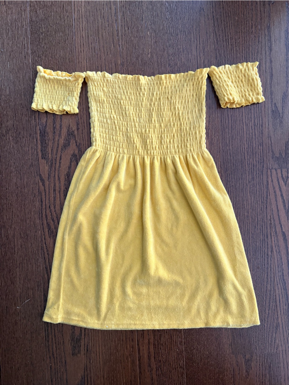 Juicy Couture Yellow Off-Shoulder Smocked Dress Terry cloth